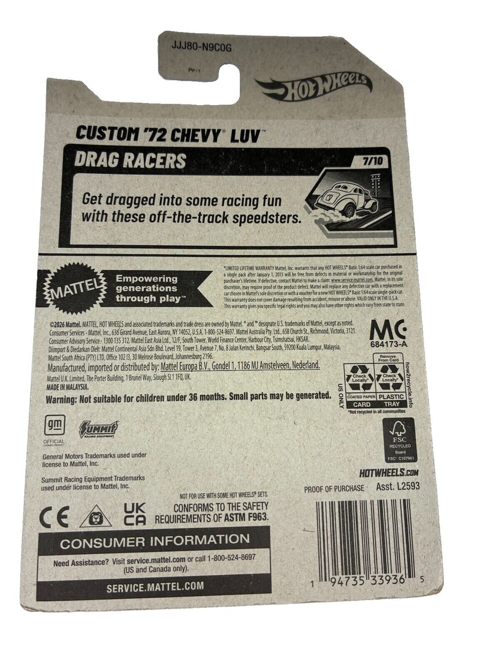 Hot Wheels Drag Racers Custom '72 Chevy Luv Summit Racing 1:64 Unopened - Picture 5 of 5